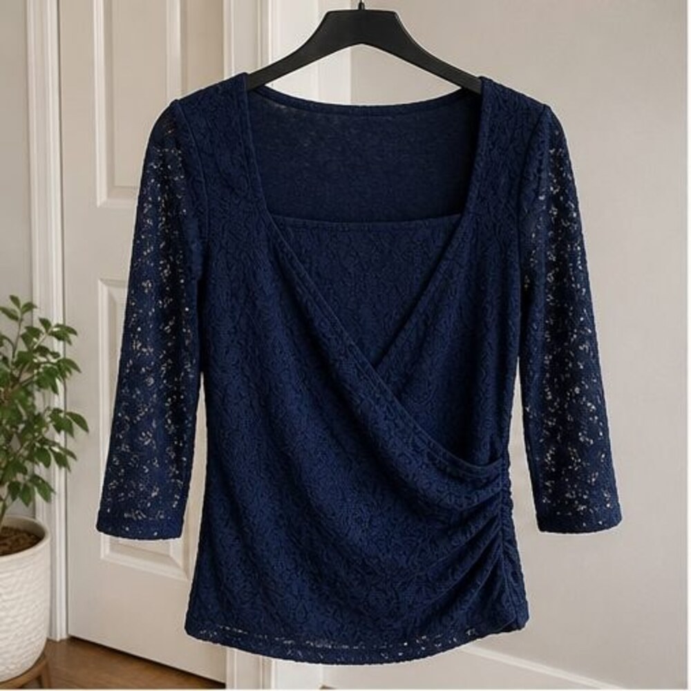 Navy Wrap Blouse